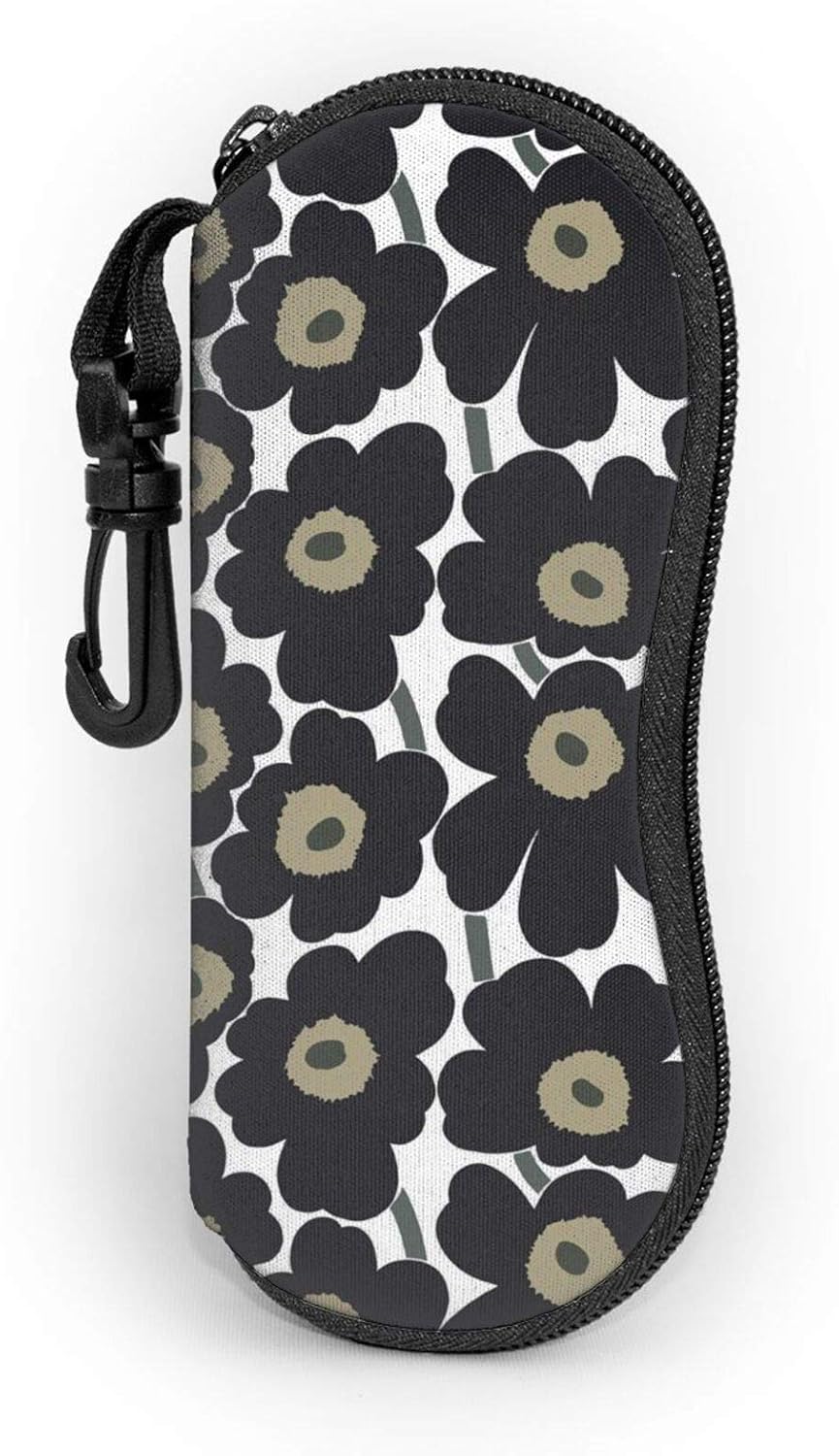 黒い花柄 メガネケース ファスナー式 擦り傷防止 フック付き ポーチ サングラスケース 眼鏡収納 めがねケース おしゃれ 眼鏡入れ 化粧バッグ 筆箱 かわいい 大注目