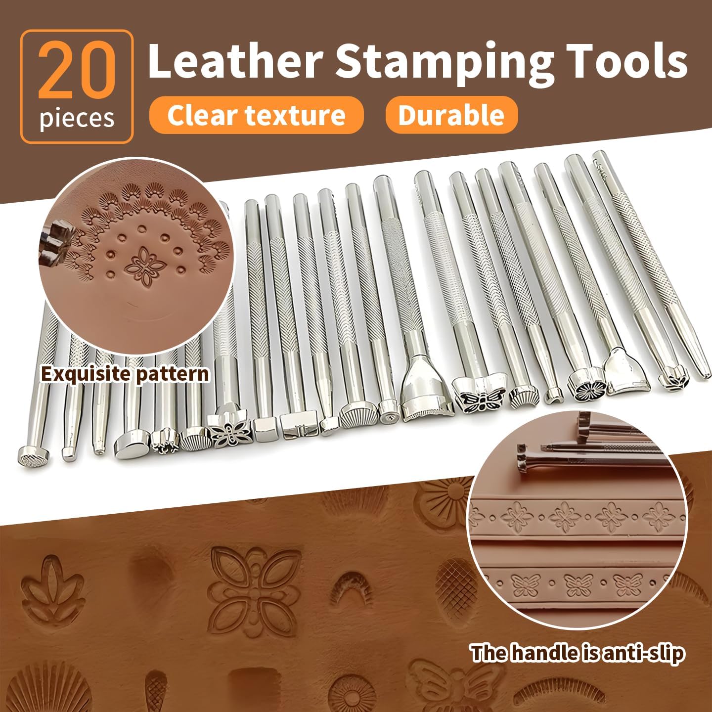 Leather Working Tools Kit, with Portable Leather Storage Bag, Engraving Punching Sewing Stamping Sanding Tools, Ideal for Crafting, Repair & DIY Projects