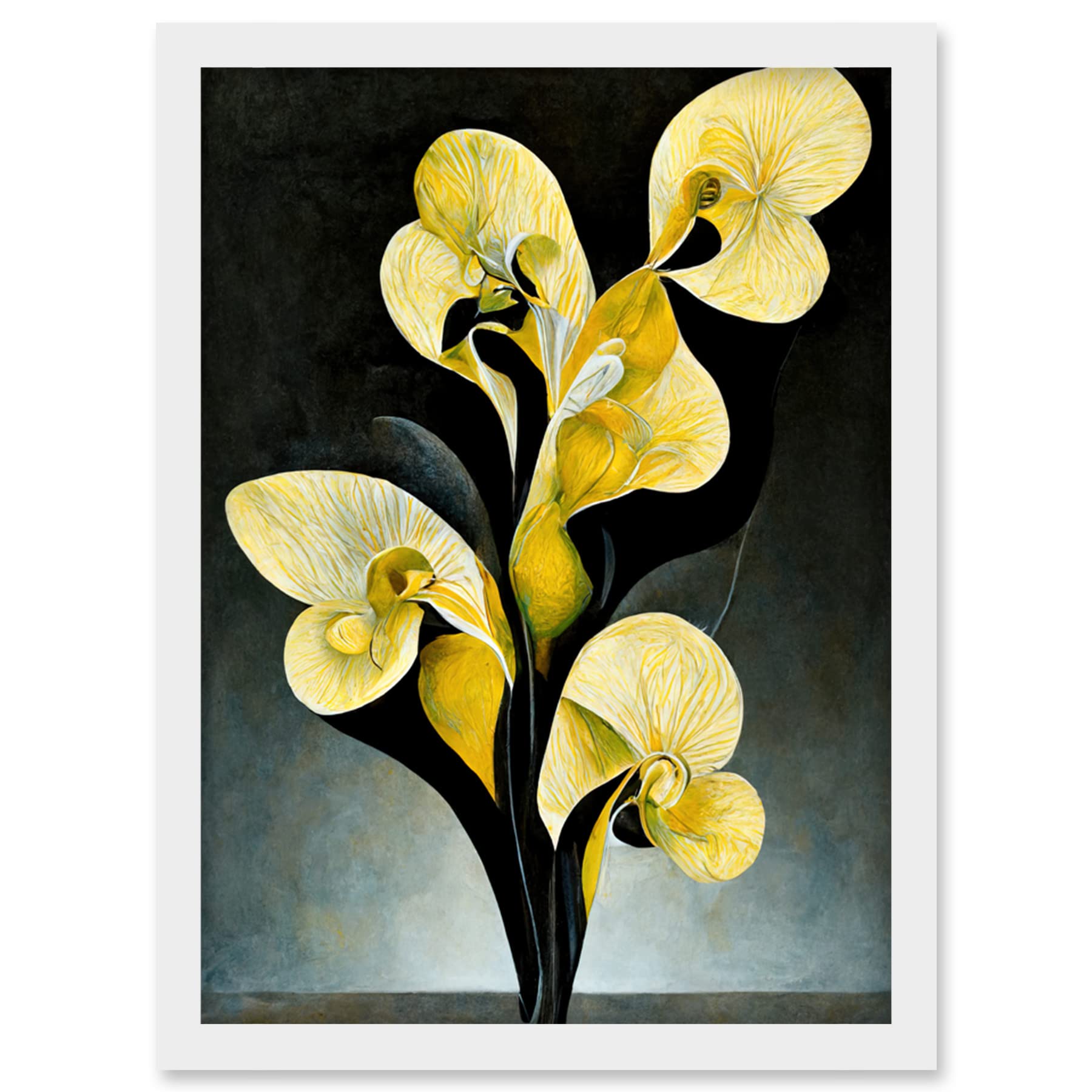 Artery8 Framed Wall Art Print A4 - Black Yellow Orchid Flower Artwork - Modern Abstract