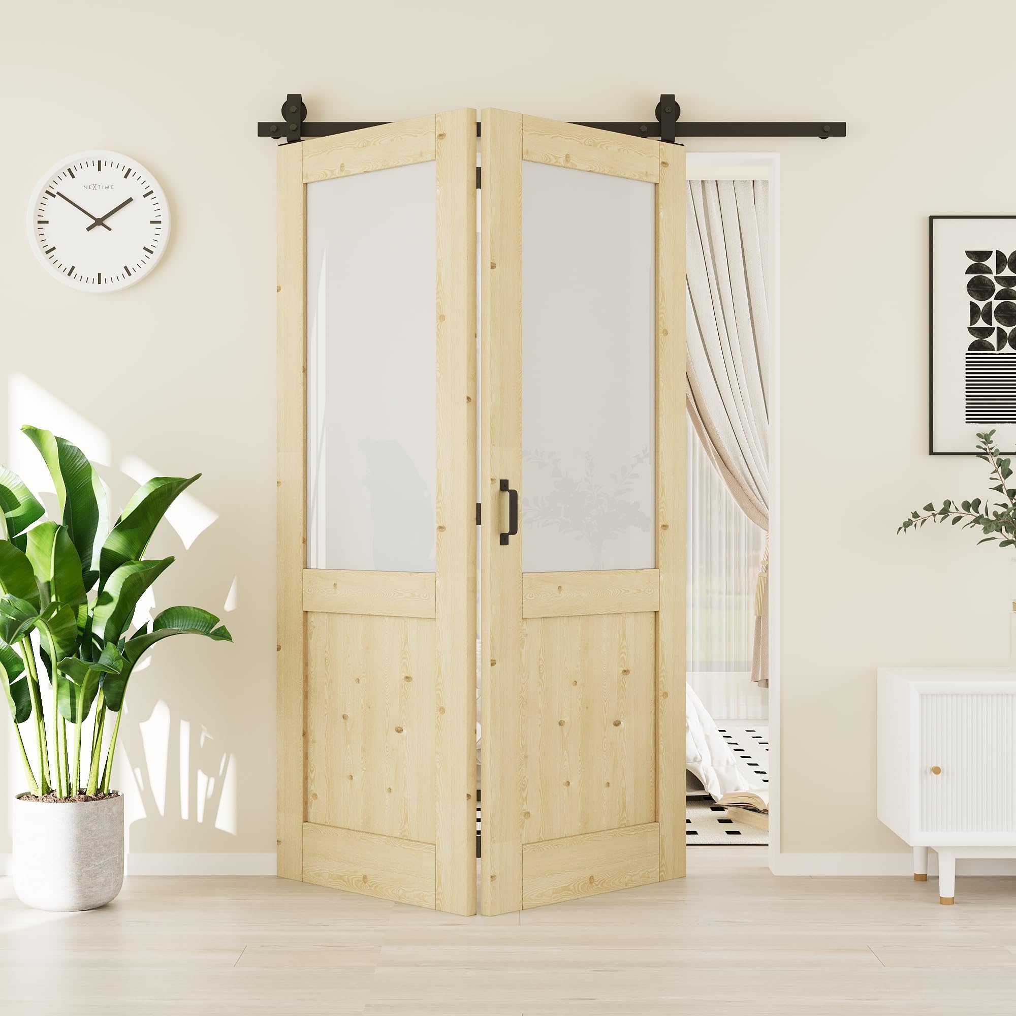 60"(30" x 2) x 80" Tempered Frosted Glass Bifold Barn Door