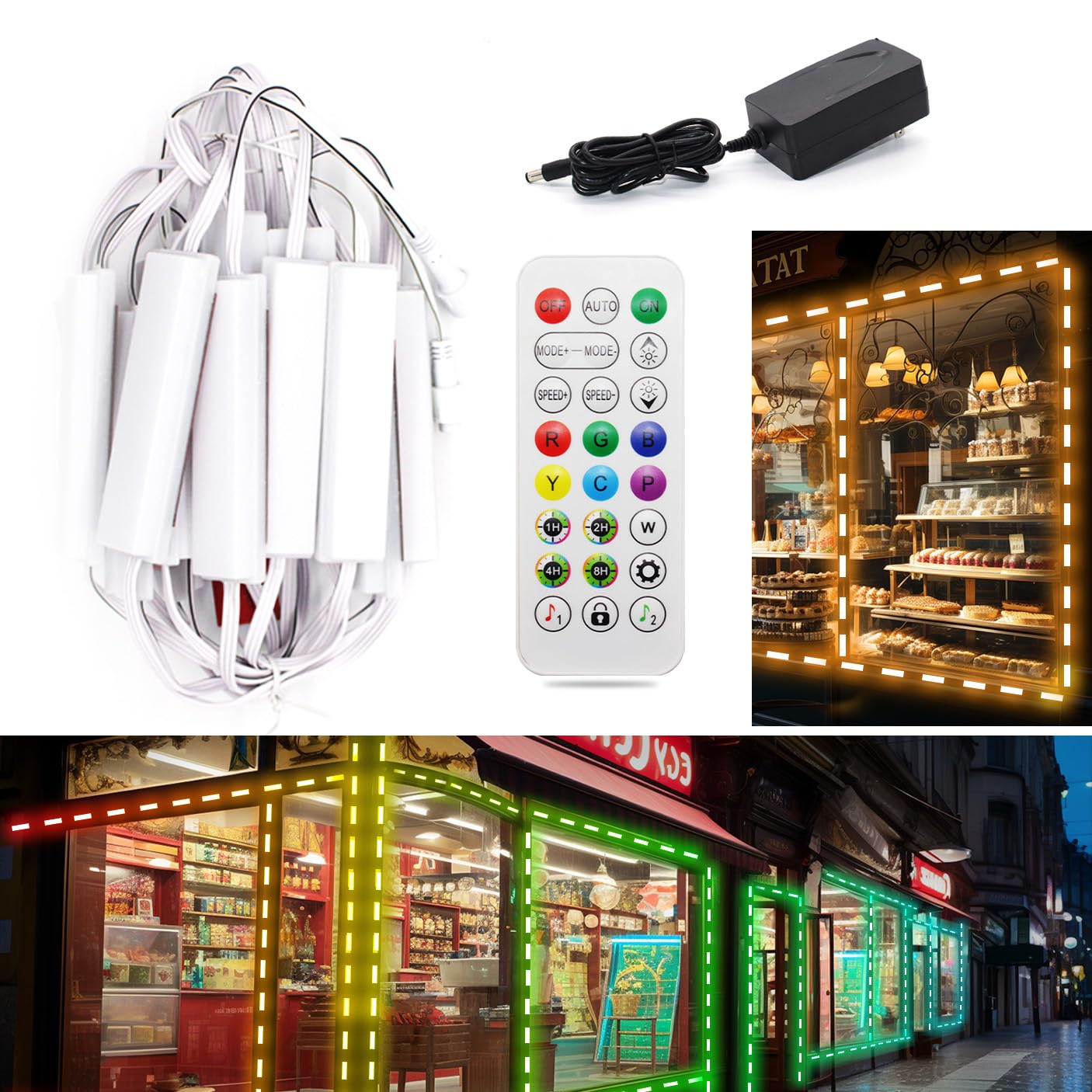 LED Window Lights Waterproof Storefront Lights RGB Module Lights for Business, Smart Color LED Light Strip for Advertising Signs Store Light 20FT, Compatible with Alexa & Google Assistant