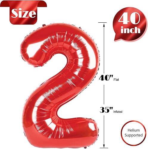 Miniatura 5 de Globo rojo con el número 2, globo de 40 pulgadas, dos globos para decoración de cumpleaños, segundo segundo para Spiderman Miraculous Ladybug Minnie