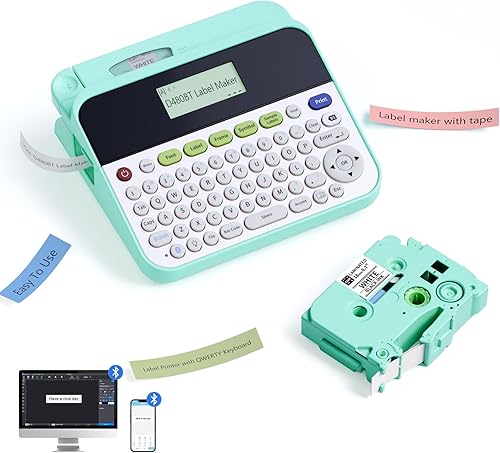 Vixic Máquina etiquetadora con cintas  D480BT Impresora de etiquetas portátil recargable de escritorio con pantalla LCD retroiluminada, teclado