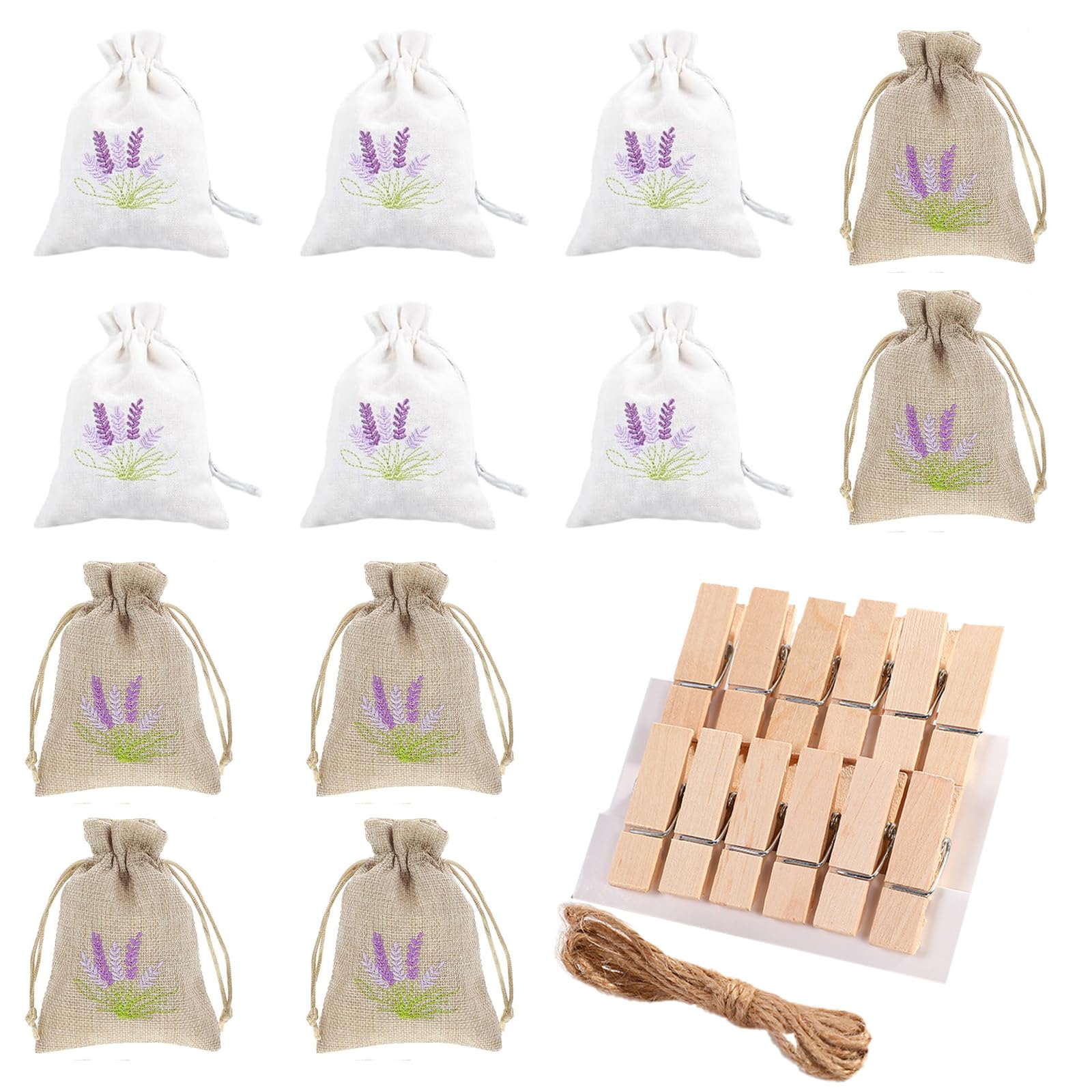 12 Pieces Lavender Sachets, Lavender Bags for Wardrobes Empty Lavendar Bags for Closet Moth Proofing and Deodorizing, Made of Linen and Cotton