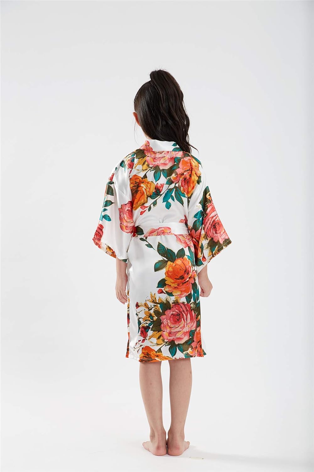 QXQTER Peony Floral Silk Kimono Robe Wedding Bridesmaid Robes Dressing Gown Nightgown for Girls - Image 4