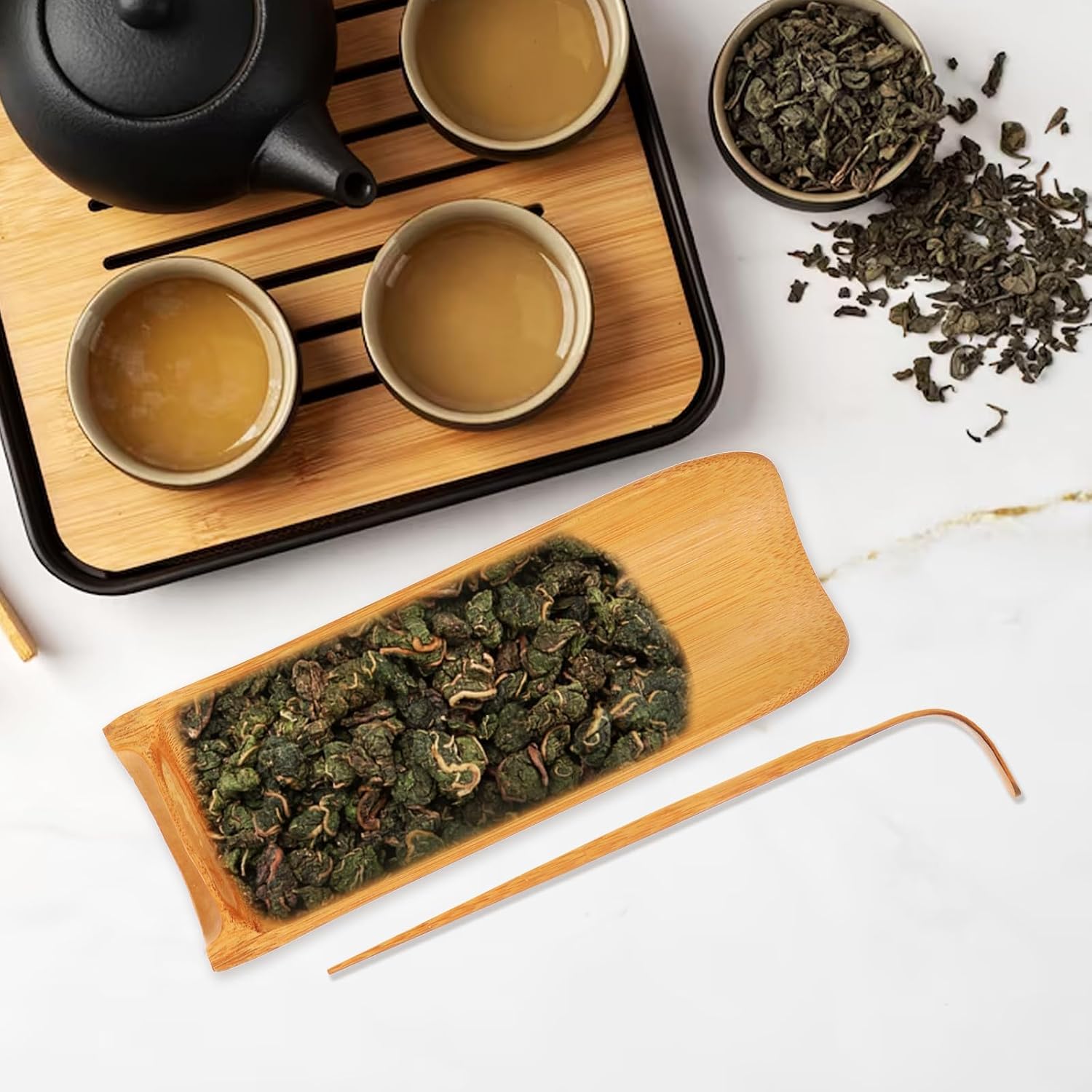 ARTIBETTER Polished Tea Set Three-Piece Kit with Bamboo Tea Scoop and Tongs for Chinese Gongfu Ceremony Home Office Teahouse Accessories