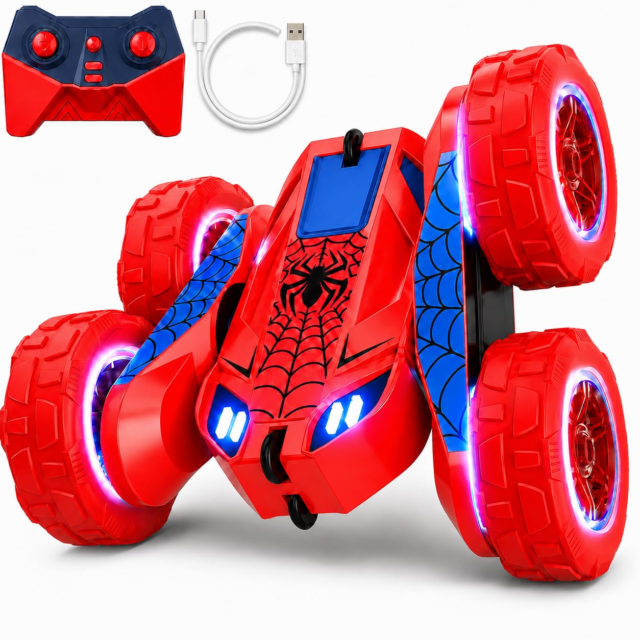 MaxTronic 4WD All-Terrain RC Car, Adjustable Speed up to 15 km/h, LED Lights, Rechargeable, 360° Stunts, 2.4 GHz, for Kids Ages 3–12