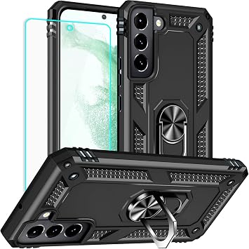 for Samsung S22 Case with Screen Protector Military Grade Protective Cases with Ring Holder Kickstand for - Samsung Galaxy S22 Black