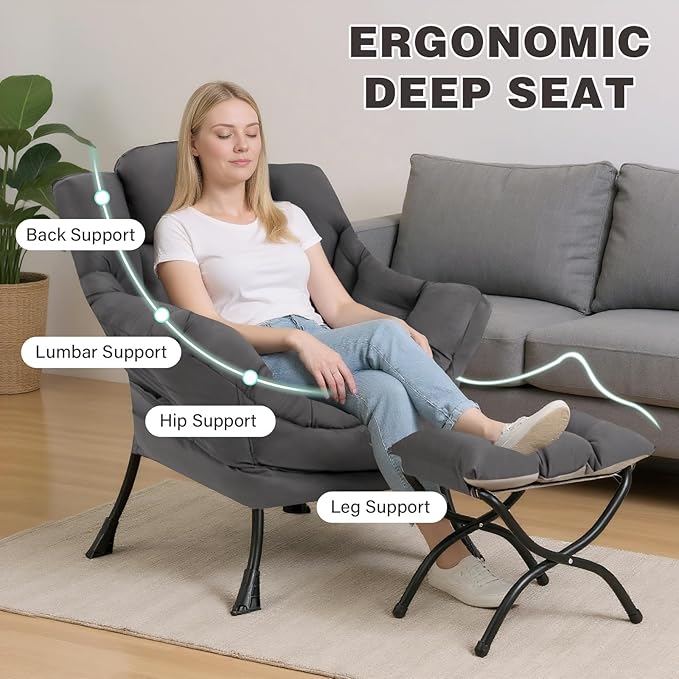 Sillón Lounge con Otomano y Apoyabrazos – Gris Oscuro miniatura 4
