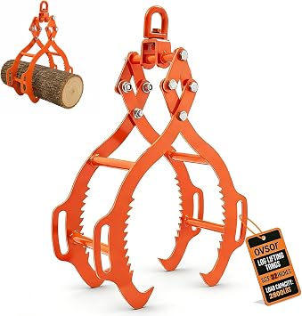 ovsor Log Tongs 32 Inch 4 Claw Timber Claw Hook, Professional Log Grapple Heavy Duty 360 Log Lifting Tongs, 2800 Pounds Lifting Capacity for Trucks, Tractors, Forklifts, ATVs. Time Saver