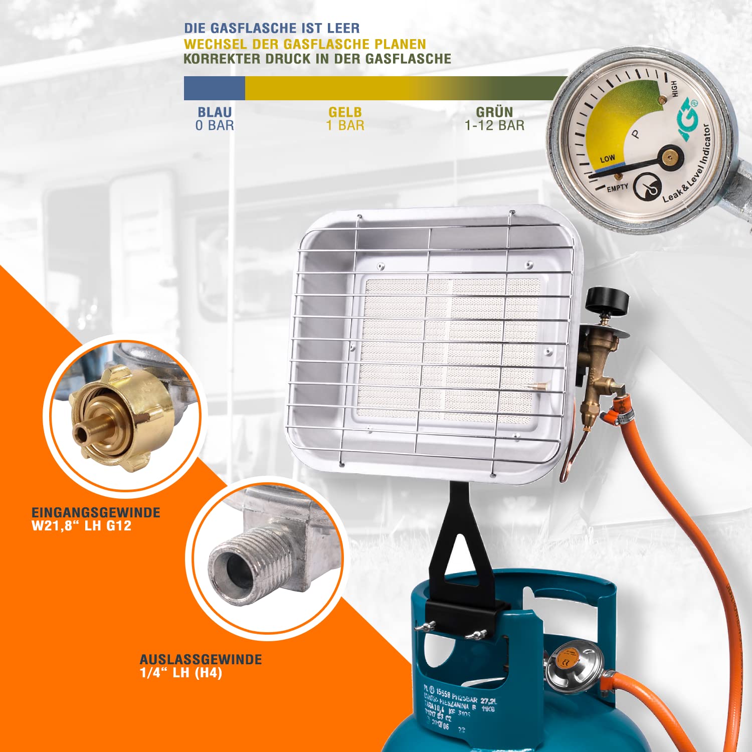 ZAMETTER Propangas Regler Mit Manometer - 3,6m Edelstahlschlauch Für Outdoor Kochen