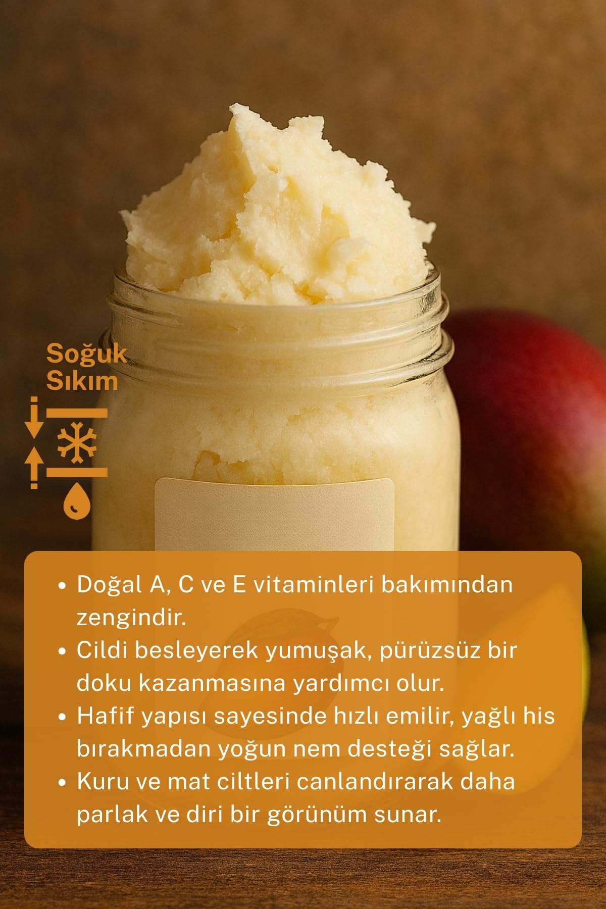 Sabunal Mango Yağı Soğuk Sıkım Ham İşlenmemiş 1. Sınıf Kalite%100 Raw Virgin Mango Butter, 100 g