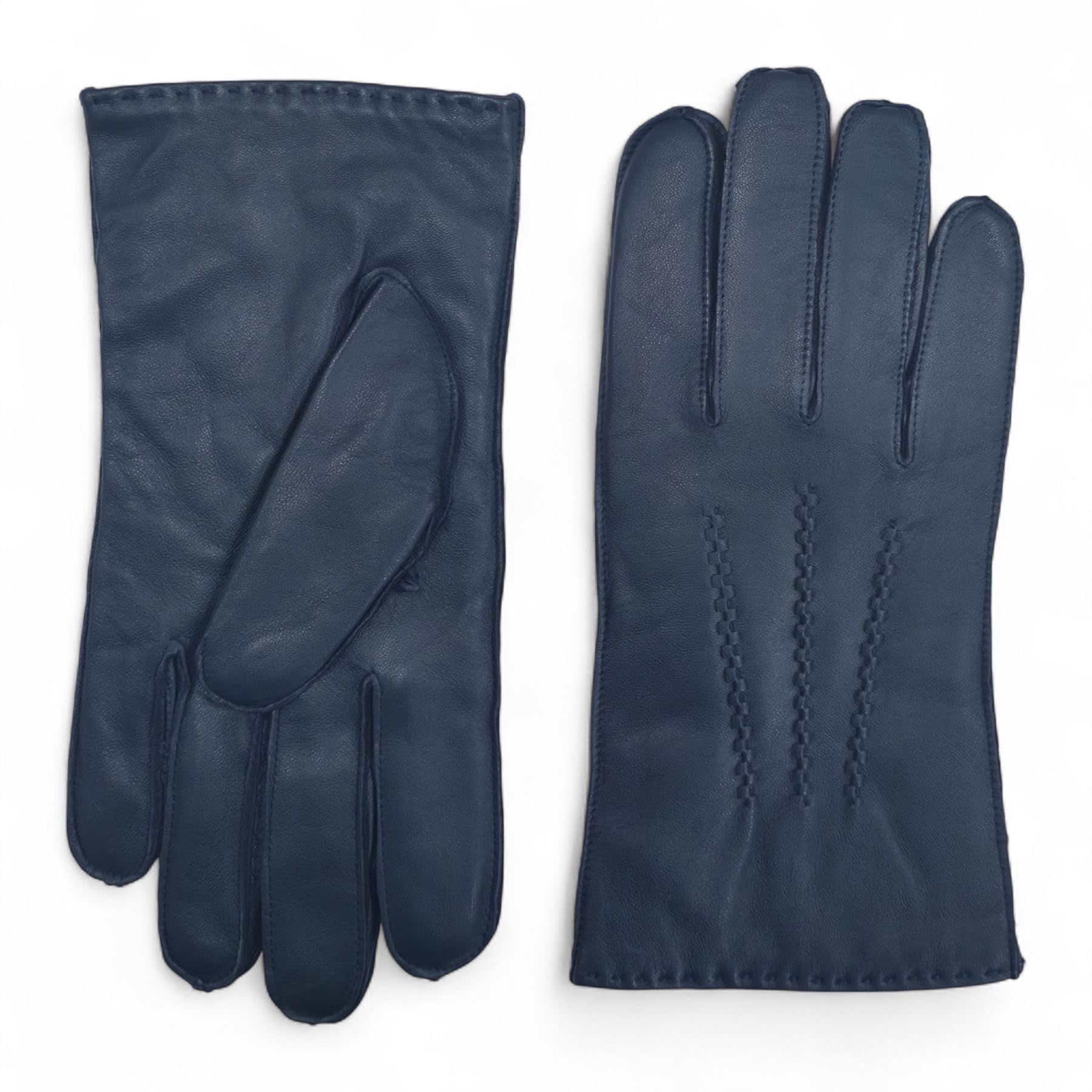 Infinity Leather Men's Light Leather Wool Lined Gloves - Navy - Large