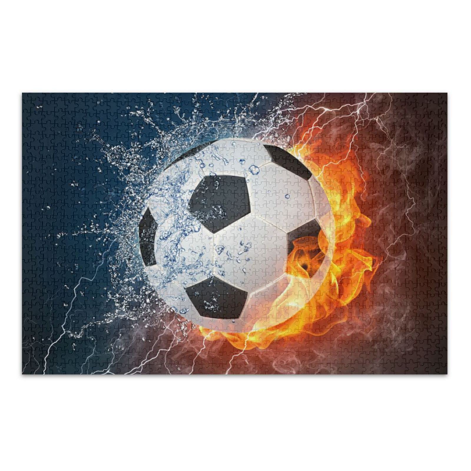 susiyo Soccer Ball in Fire and Water 500 Piece Jigsaw Puzzle, Wall Artwork Puzzle Games for Adults Teens 20.5" L X 14.9" W