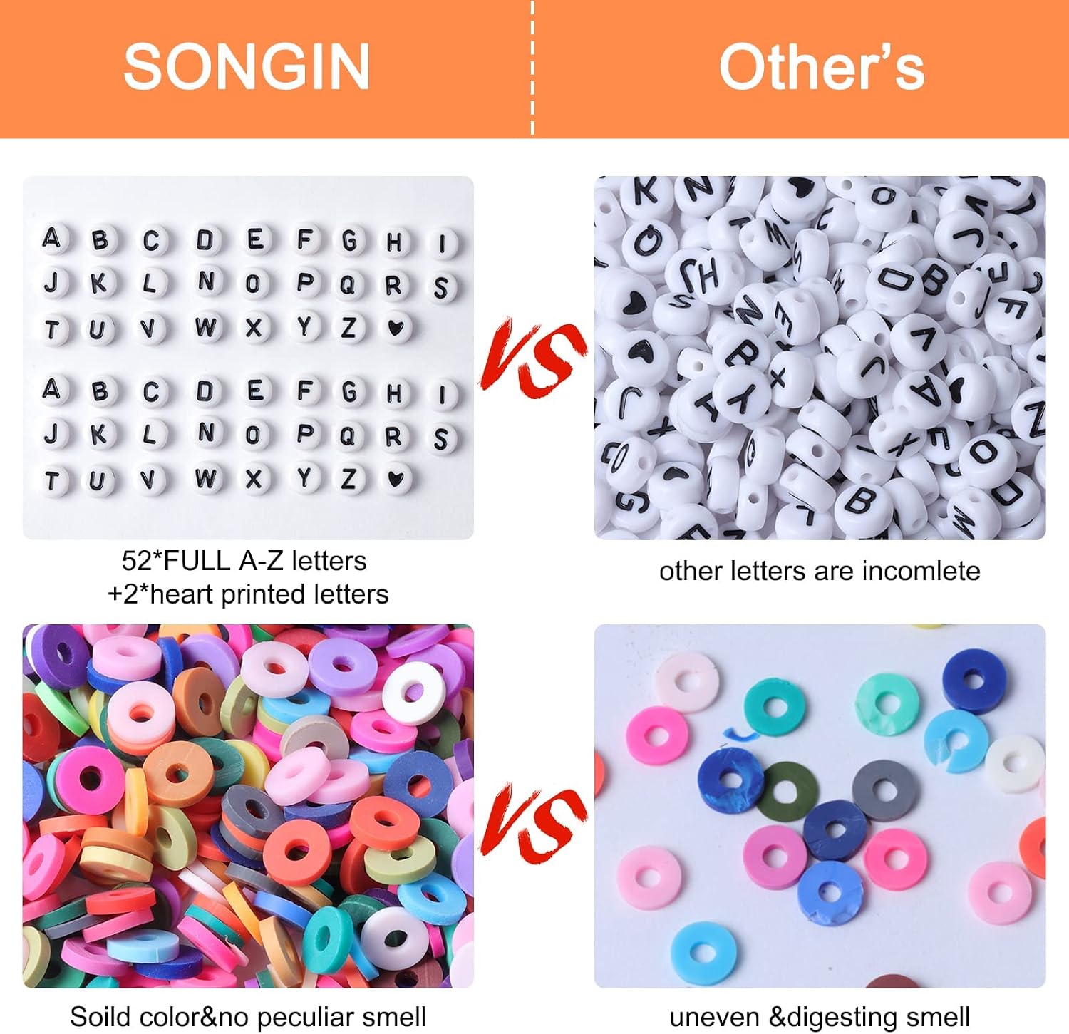 3200pcs Clay Beads for Bracelets Making, SONGIN Polymer Clay Flat Round Spacer Beads Kits with Letter Fruit Beads Findings for Jewelry Making DIY Necklace Earring Making Supplies