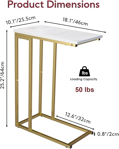 Miniatura 3 de Yusong Mesa auxiliar en forma de C, mesa auxiliar de sofá que se desliza debajo del sofá cama, mesa pequeña para espacios pequeños, mesa delgada
