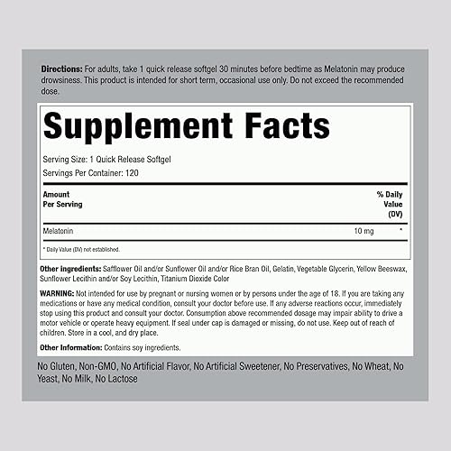 Miniatura 2 de Piping Rock Melatonina 10mg | 120 cápsulas de gel suave | Suplemento de liberación rápida | Altamente absorbente | Sin OMG, sin gluten