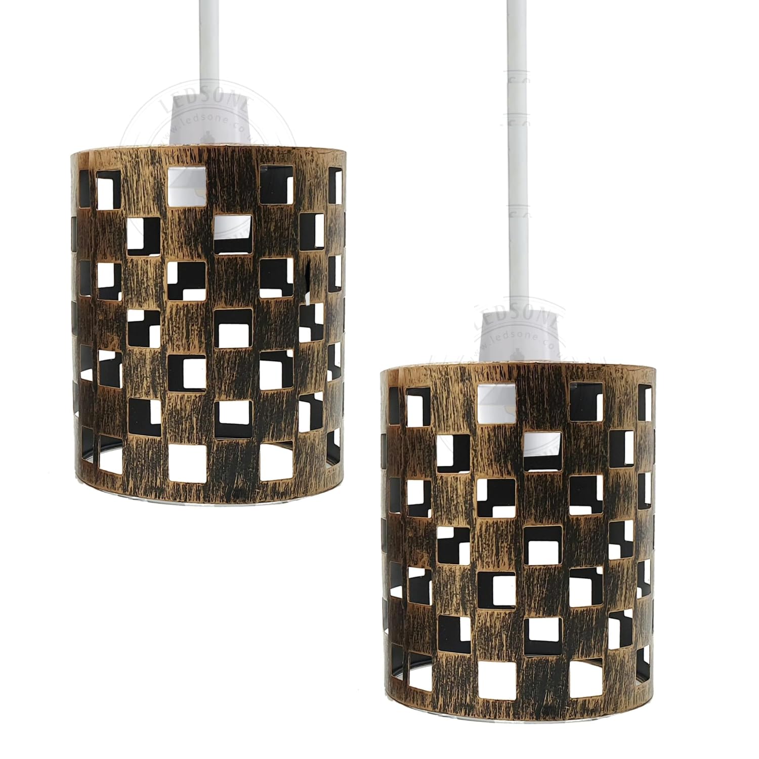 2 Pack of Metal Light Cage Brushed Copper Drum Design Easy Fit Ceiling Lamp