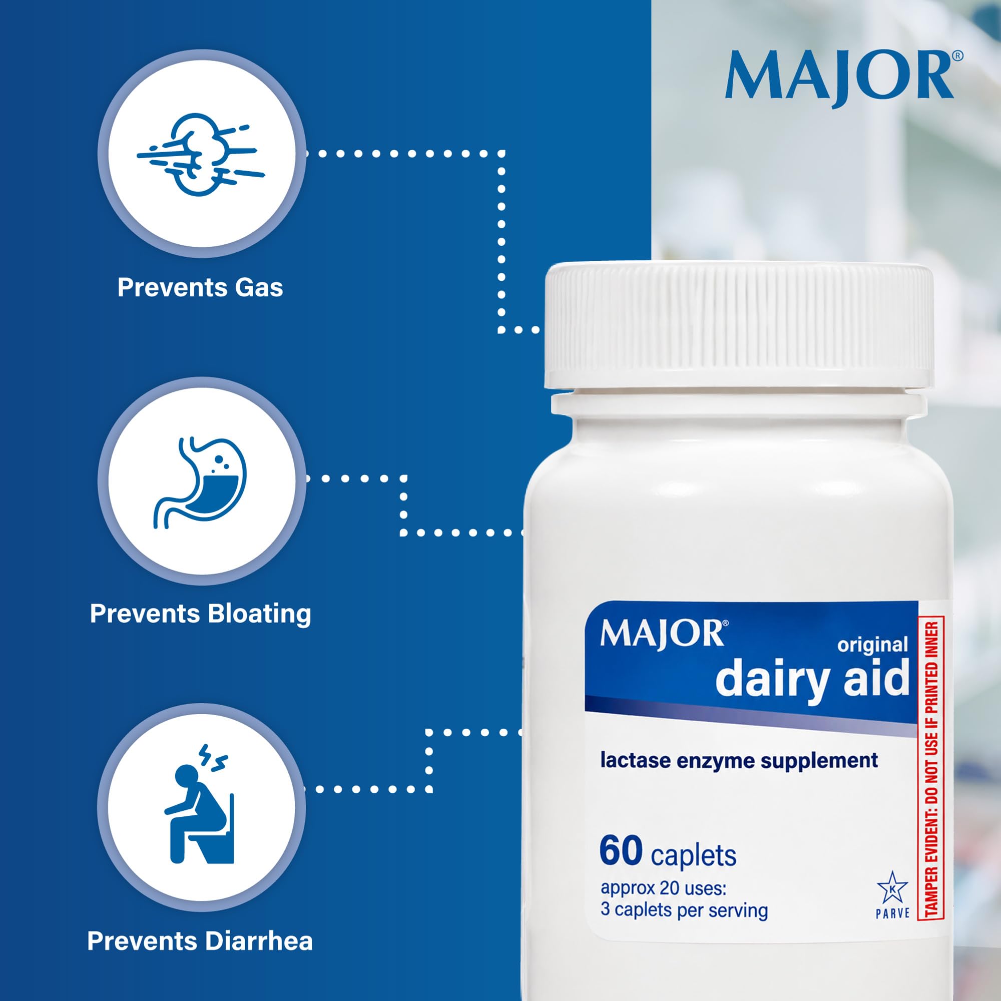MAJOR Original Dairy Aid - Lactase Enzyme Supplement - 60 Caplets (1 Pack) — Amazon image 4