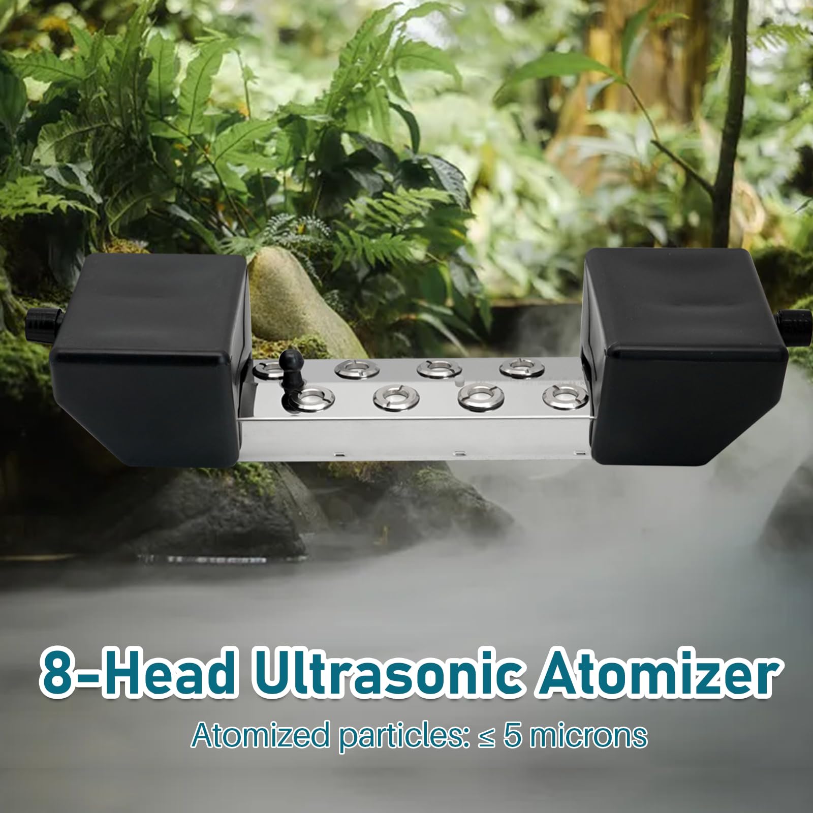 Generador De Niebla 8 Cabezas 6.4L/H Maquina De Niebla con Fuente De Alimentación De 350w Y Boya De Plástico, Atomizador De Metal, Nebulizador Ultrasónico para Estanques, Jardines, Fuentes