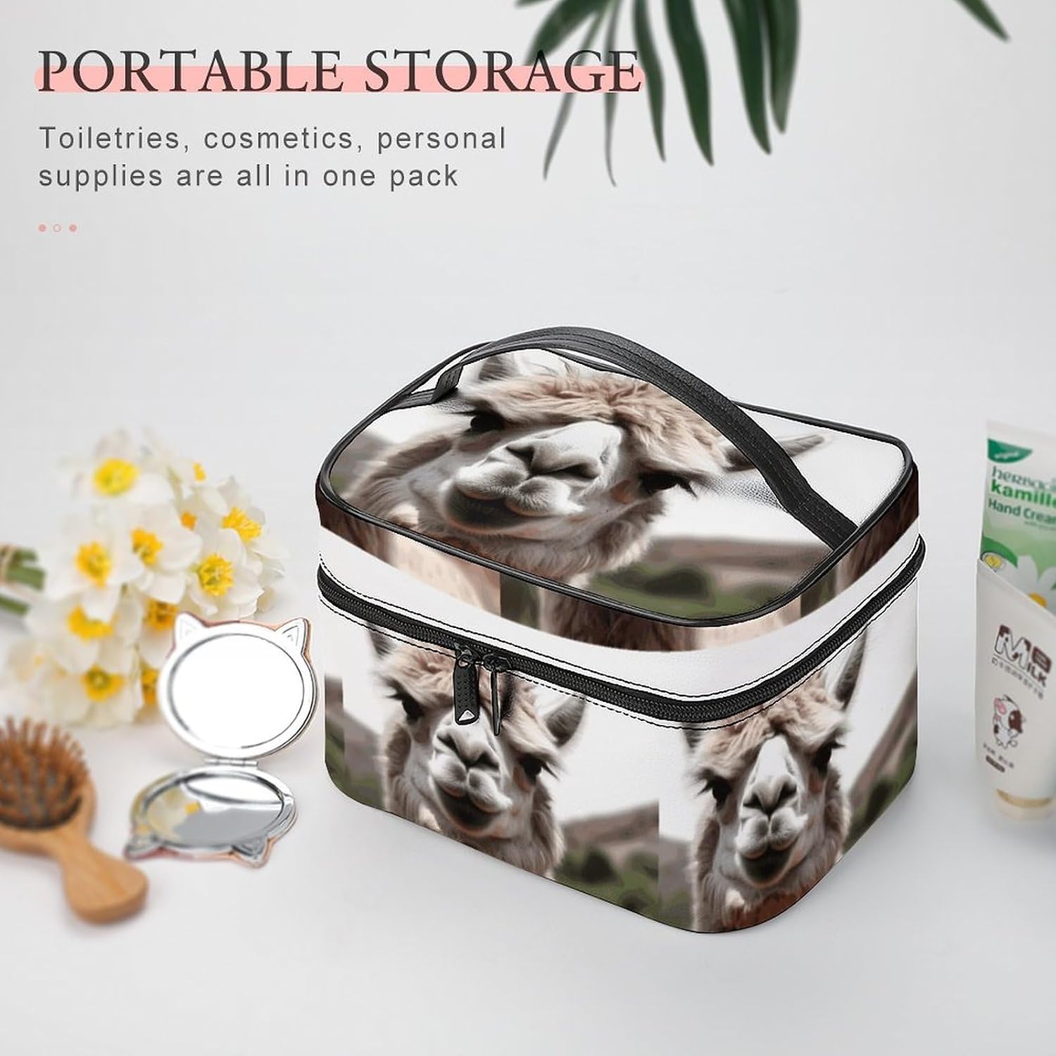 Travel Makeup Bag Portable Large Cosmetic Bag with Handle And Compartment image 5