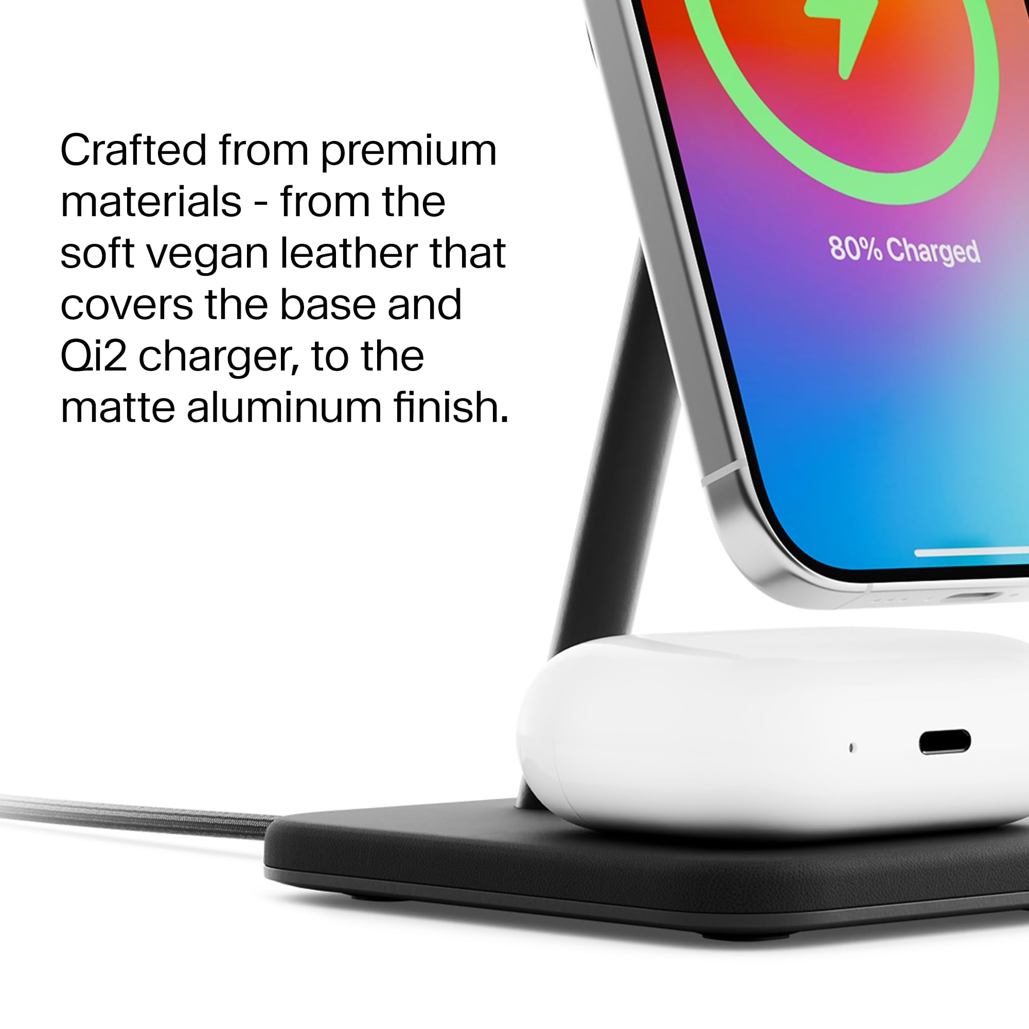 Twelve South HiRise 2 Deluxe 2-in-1 stazione di ricarica wireless per dispositivi Apple, caricabatterie Qi2 MagSafe, supporto per caricabatterie wireless veloce per iPhone 15 14 13 12 Pro e Max Series