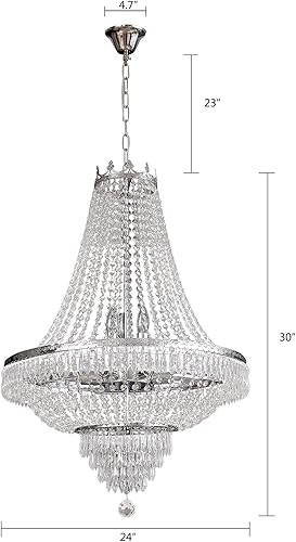 Miniatura 6 de TFCFL Candelabro de cristal, 9 luces, acabado cromado, estilo clásico imperio, moderna lámpara colgante de techo de cristal K9, cristales de araña