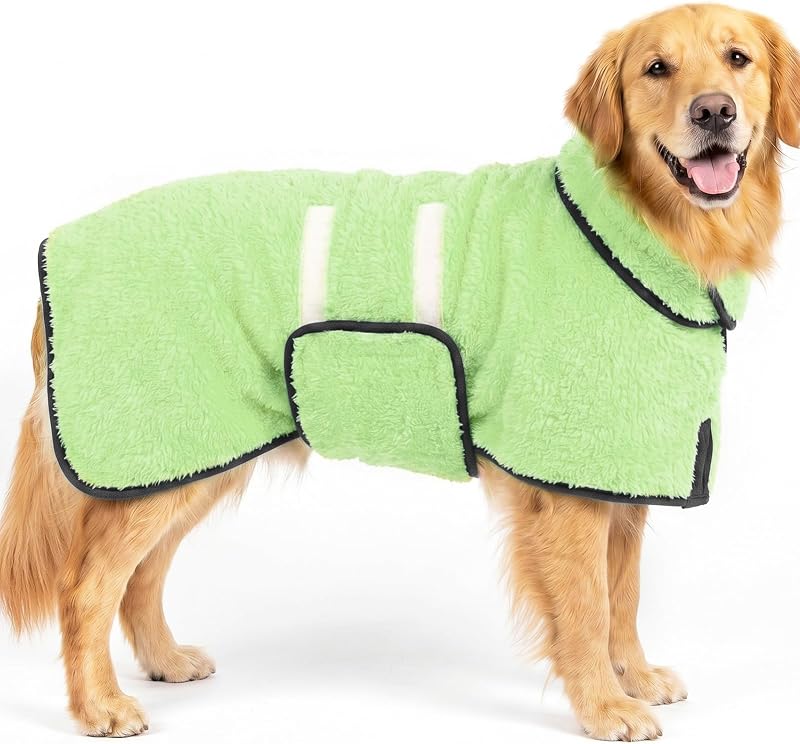 Roupão Absorvente para Cães Bienbee com Fechamento Ajustável Verde Neon XL