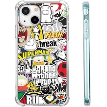Case for iPhone 13 with Pop Culture Design,Aesthetic Cartoon Sticker Bomb Pop-Art Collage Pattern for Men Women,Clear Slim Soft TPU Bumper Case,6.1Pop,13