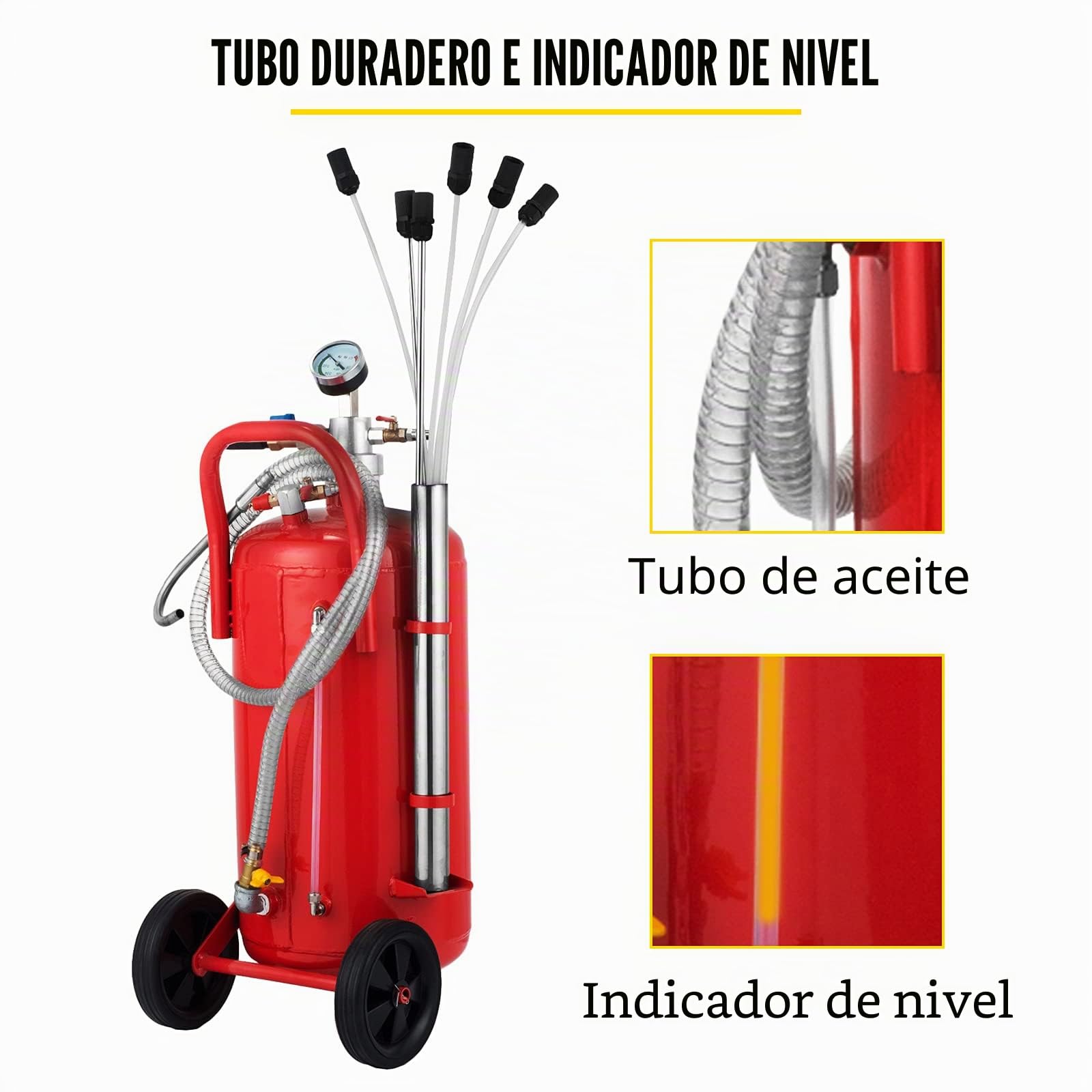 SucceBuy Bomba Extractora de Aceite 22,7 L Consumo de Aire 200 L/min Extractor de Aceite Neumático 8-10 bar con Asa Portátil y Ruedas Extractor Aceite para Automóvil/Motocicleta/Barco/Caravana