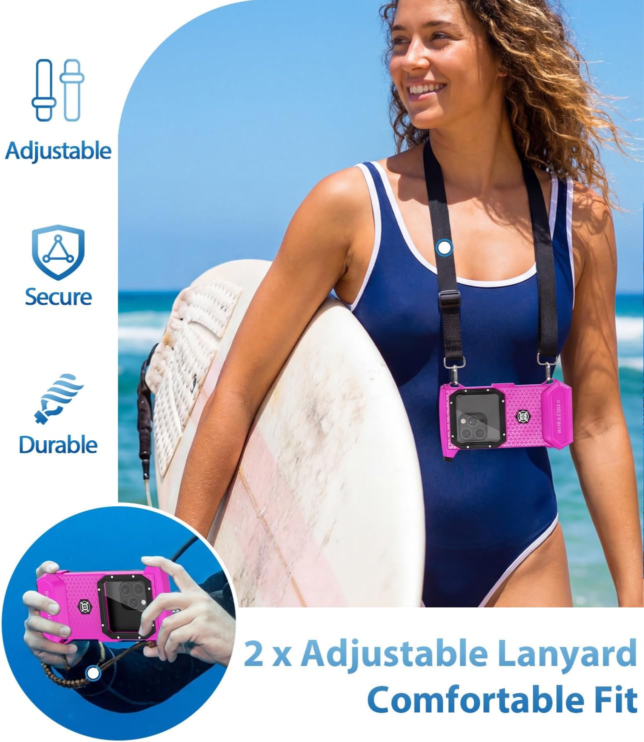 Underwater Phone Case for Snorkeling - Waterproof Touchscreen Diving Housing, Universal Underwater Phone Case for iPhone 16/15/14/13 Pro Max Samsung Galaxy S26/S25/S24 Ultra Up to 6.9'' (Hot Pink)