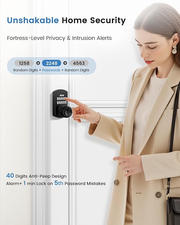 HIDALIFE Keyless Entry Door Lock, Electronic Keypad with Handle, One-Touch Passage Mode Turnpiece, Auto-Lock Round Knob for Front Door, Office, Apartment, Home - Matte Black by HIDALIFE - Image 7