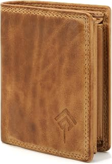 Slim Wallet Herren aus Echtleder – kleine Geldbörse im Hochformat mit RFID-Schutz – Geldbeutel kompakt aus Wasch-Leder (Braun)