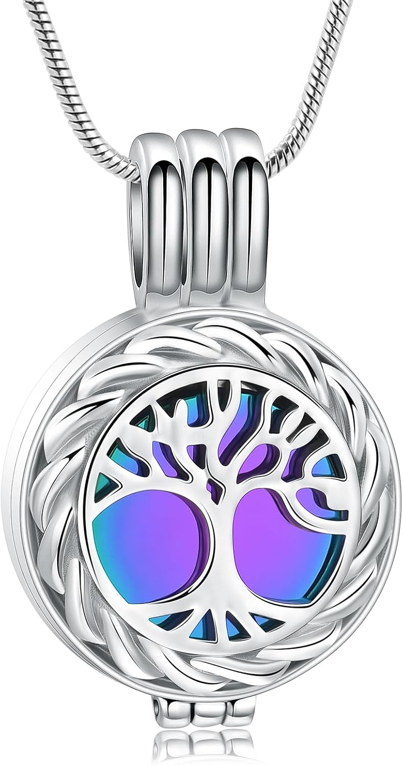 zeqingjw Cremation Jewelry Tree of Life Ashes Pendant Necklace Memorial Locket Urn Necklaces Inside Mini Case Keepsake Jewelry for Women Men