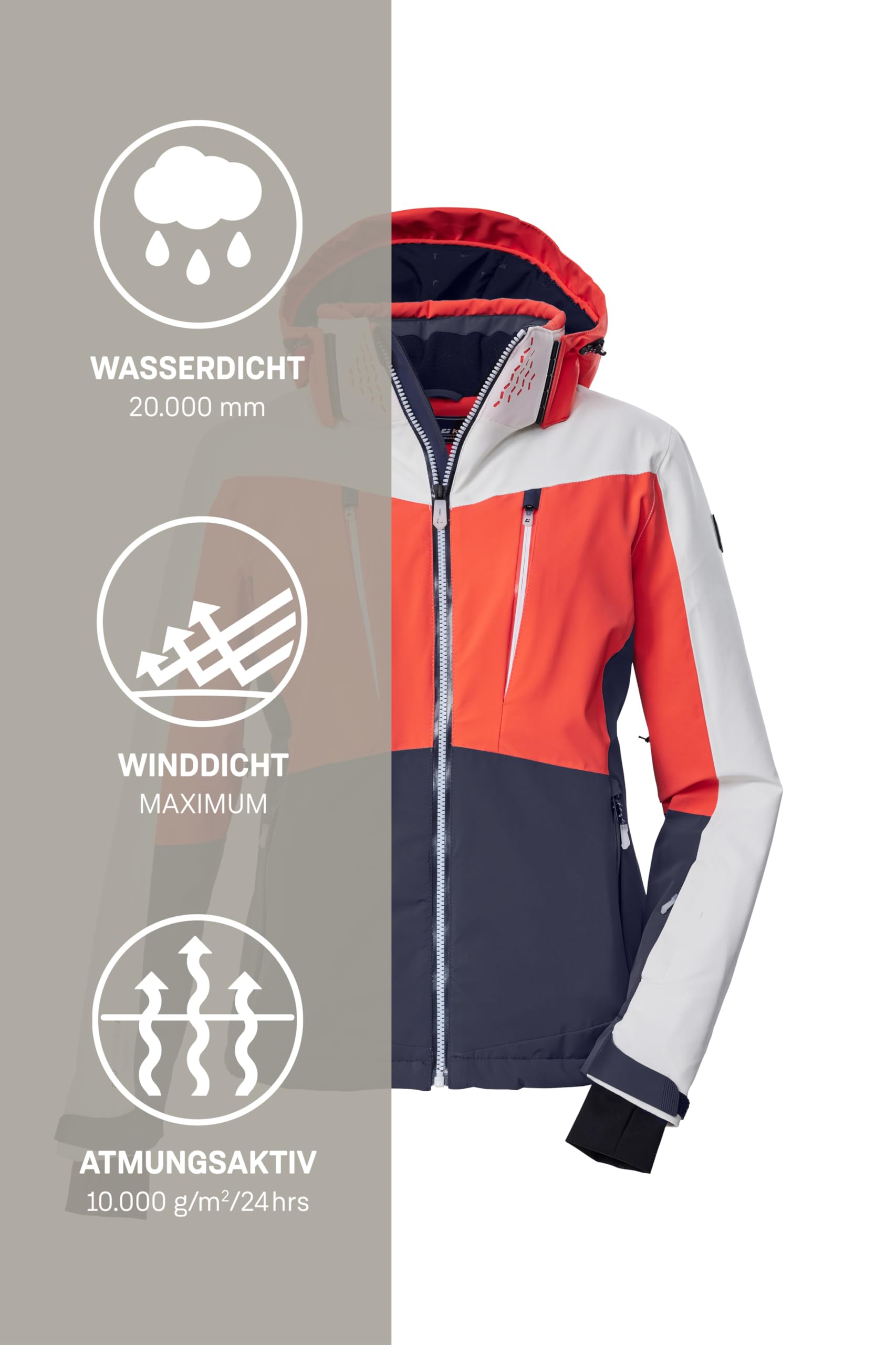 Killtec Damen Ksw 43 Wmn Ski Jckt Skijacke/Funktionsjacke mit abzippbarer Kapuze, Schneefang und Unterarmventilation (1er Pack)