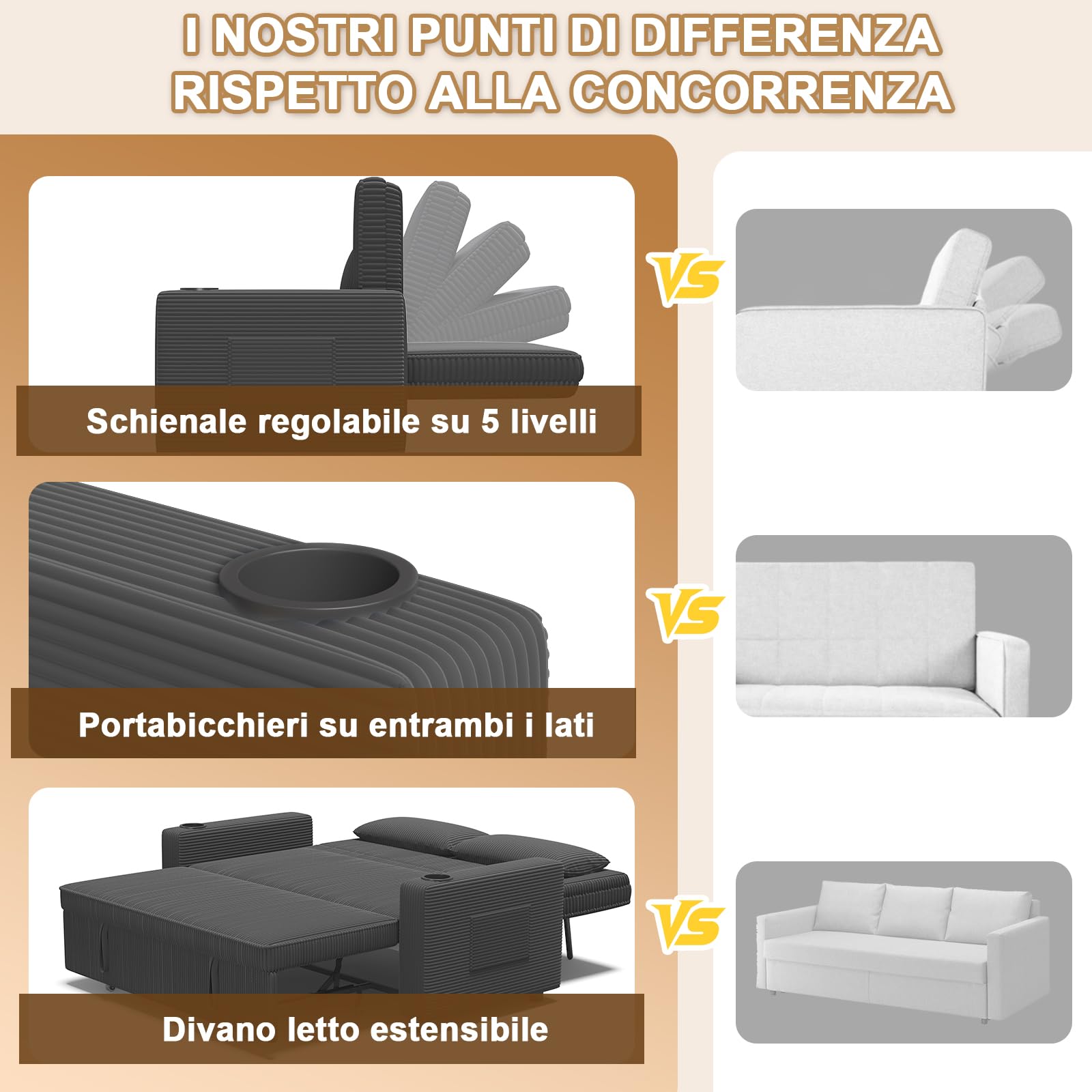 JUMMICO Divano Letto 2 Posti in Velluto Divano Matrimoniale Prontoletto Estraibile con Schienale Regolabile in 5 Posizioni per Soggiorno, Camera da Letto o Ufficio, 75P x 160L x 93H cm, Grigio