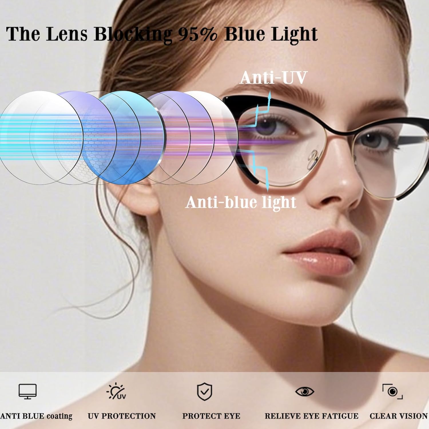 Cat Eye Blue Light Glasses for Women, Stylish Vintage Lightweight Women Eyeglasses, Anti-fatigue Anti-Glare Eyewear - Image 4