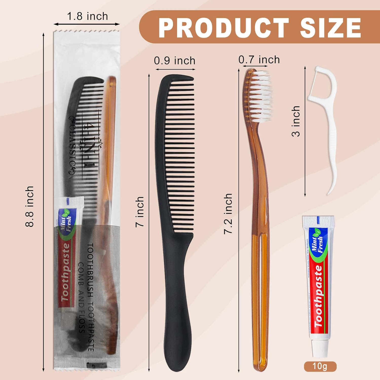 100pcs Disposable Toothbrushes with Toothpaste and Comb Floss Individually Wrapped,4-in-1 Bulk Toothbrush Kit with 2 Color Toothbrush,10 gram Toothpaste,7 inch Comb,Floss Pick for Homeless,Hotel