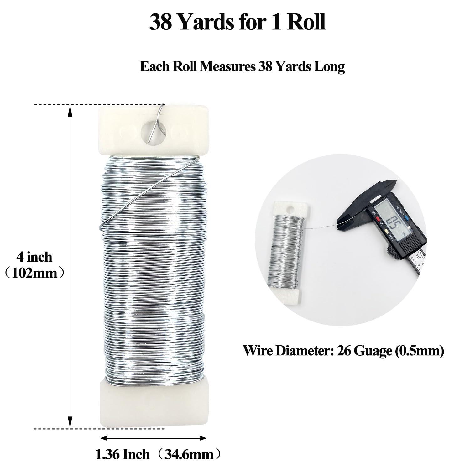 26 Gauge Silver Metal Floral Wire, 38 Yards/35 Meters,for Christmas Wreaths,Tree Decoration,Flower Arrangement,Craft Wire,Flower Wire,Garden Wires,Flowers Bouquet Accessories,Jewelry Wires DIY image 2