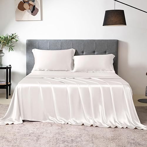 THXSILK Juego de sábanas de seda de 4 piezas, sábanas de seda 7A+, juegos de ropa de cama de lujo, ultra suaves, duraderas, 100% seda de morera de