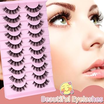 10 Pairs Russian Strip False Eyelashes - D Curl Natural Fluffy 3D Effect, Handmade Lightweight Volume Lashes, Soft Multi-Layered Fibers for Full, Wispy Look, Ideal for Daily Wear