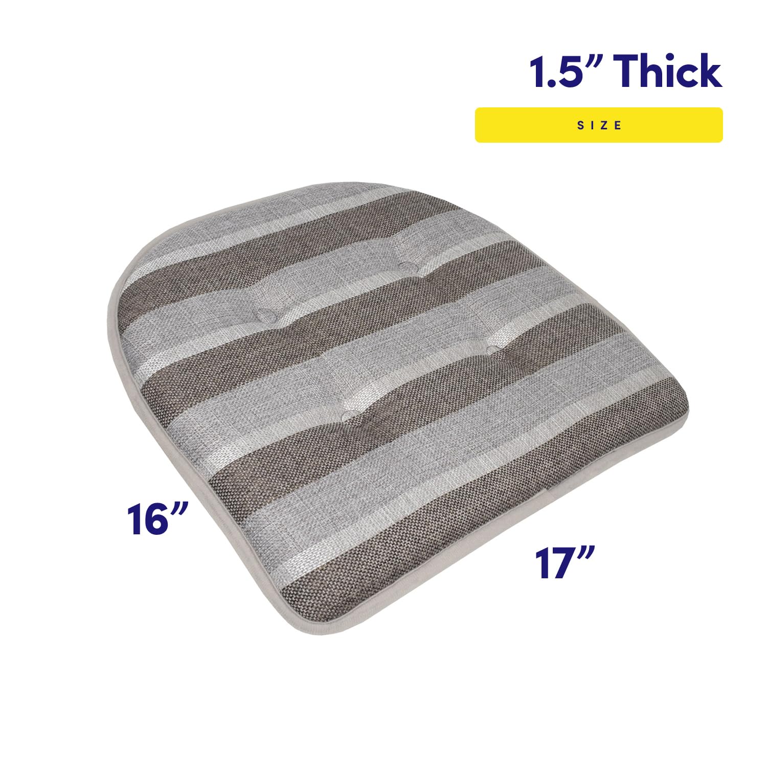 Sweet Home Collection Cojín de Espuma viscoelástica para Silla, con capitoné, Parte Trasera de Goma Antideslizante, en Forma de U, 17 x 16 Pulgadas, 6 Unidades (Paquete de 1), Color Plateado y marrón