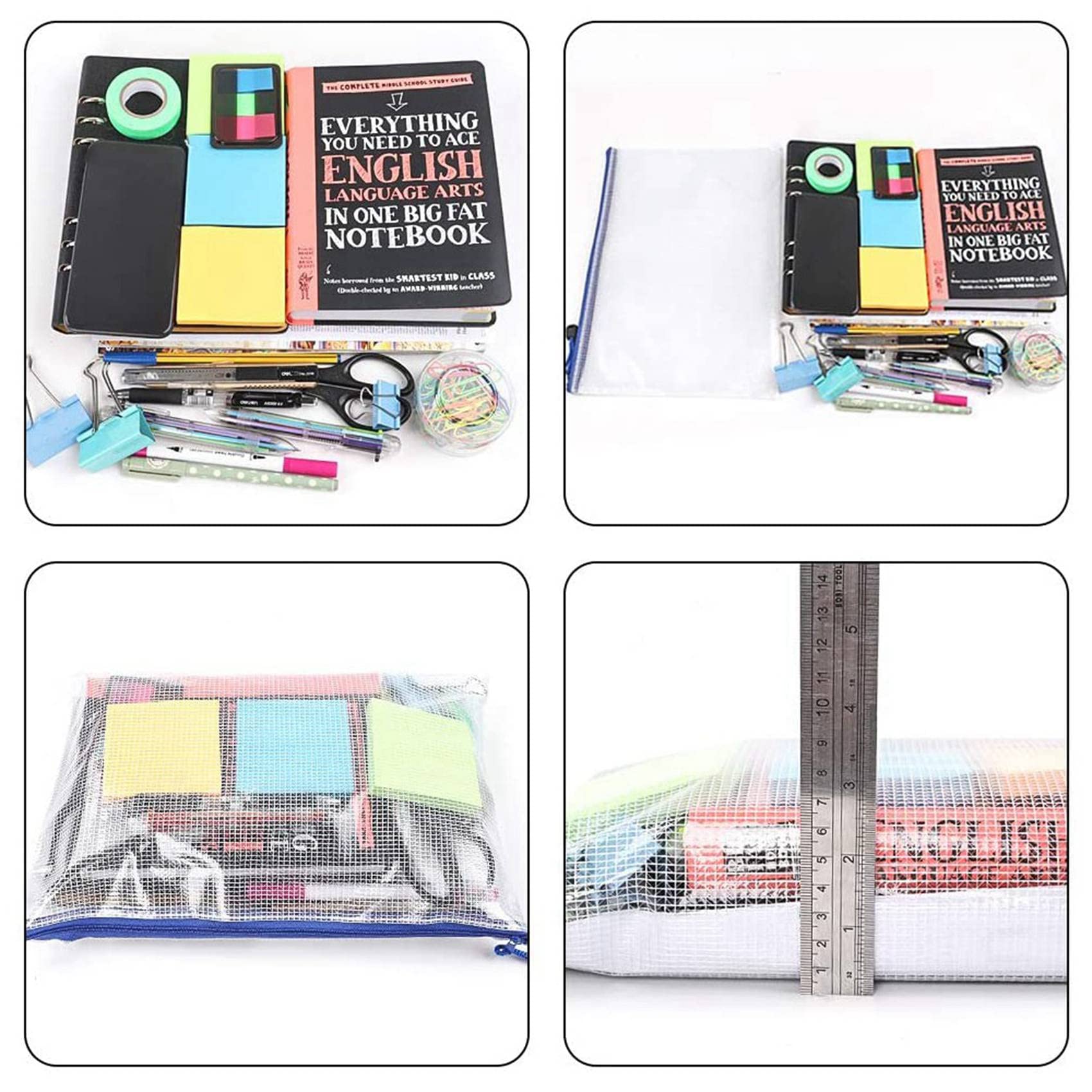 Borse con zip a rete 48 pezzi Zip Pocket Document Bags Cartelle portadocumenti in plastica con cerniera Formato lettera A4