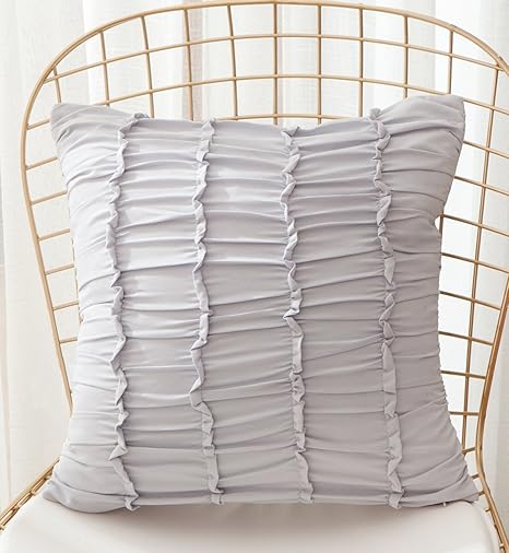 Amazon モダンエレガントなプリーツ装飾用クッションカバーフリル付きストライプテクスチャクッションカバーホームオフィス装飾greatギフトスクエア16 X 16インチグレー 枕 抱き枕 オンライン通販