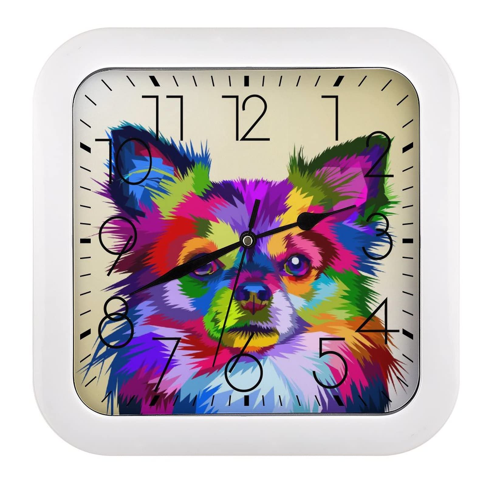 Horloge murale carrée chien couleur lisible pour voir l'heure de loin