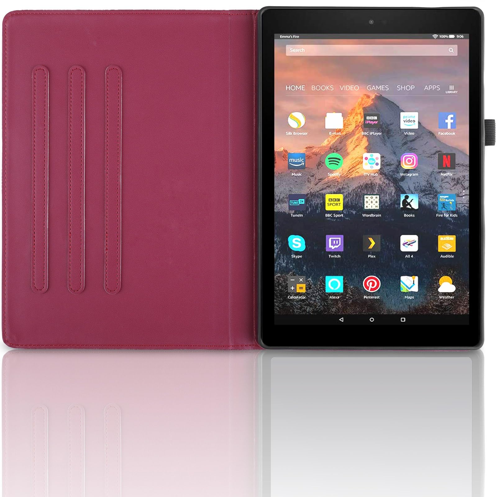 Kompatybilny z etui Kindle Fire HD 8 (7./8. generacji, wydanie 2016/2017/2018) na tablet obracany o 360 stopni stojak składany pokrowiec drzewo życia tłoczona powłoka(Rosso)