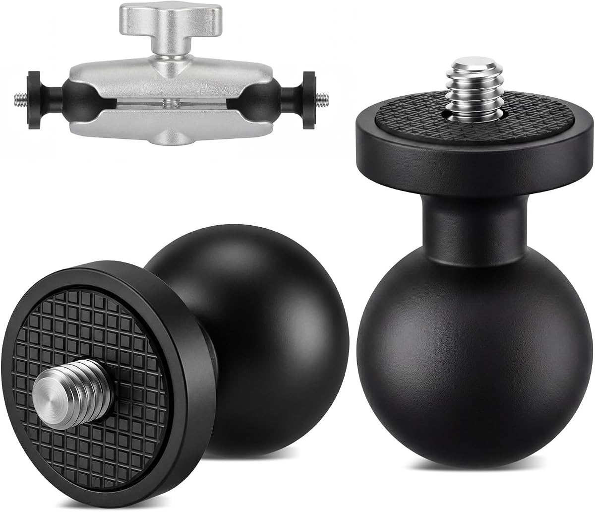 2 Pcs Aluminum Alloy 1" Ball Mount Adapter with 1/4"-20 Threaded Stud,TPU Wrapped Ball Head Compatible with Gopro13/12/11, Insta360 X5/x4/x3/x2, DJI Osmo Action Camera,Compatible with RAM B Size Mount