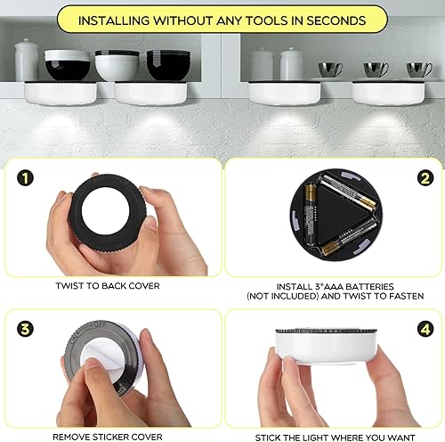 Miniatura 4 de Paquete de 12 luces de empuje de luz de grifo, luces de disco LED portátiles, luces de disco alimentadas por pilas, encendidoapagado activadas al