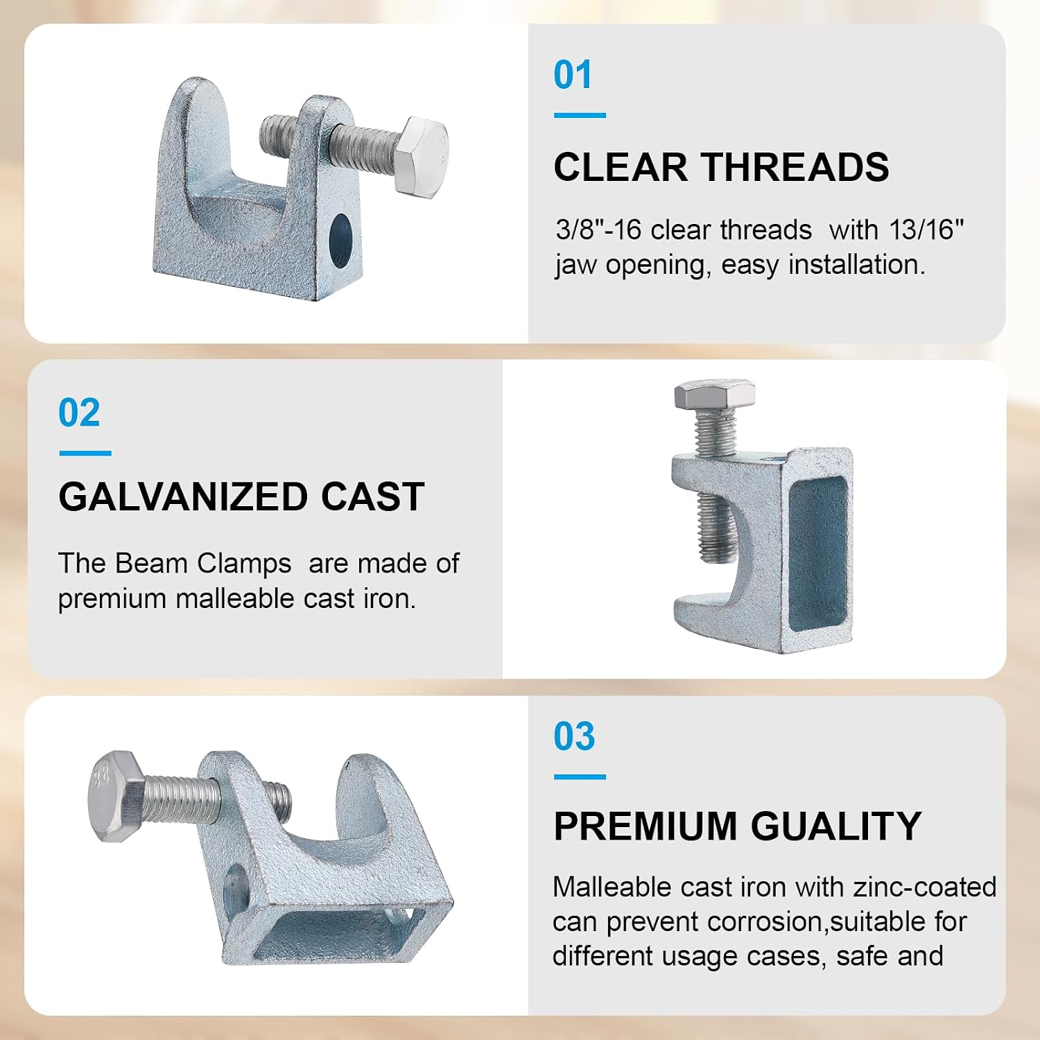 12 Pcs Beam Clamp 1 Inch Large Jaw Opening Zinc Plated Iron | Heavy Duty C-Clamp with 13mm Hole for 1/2" Diameter Threaded Rod Adjustable Top Beam Clamp for Ceiling Wall Mount Piping