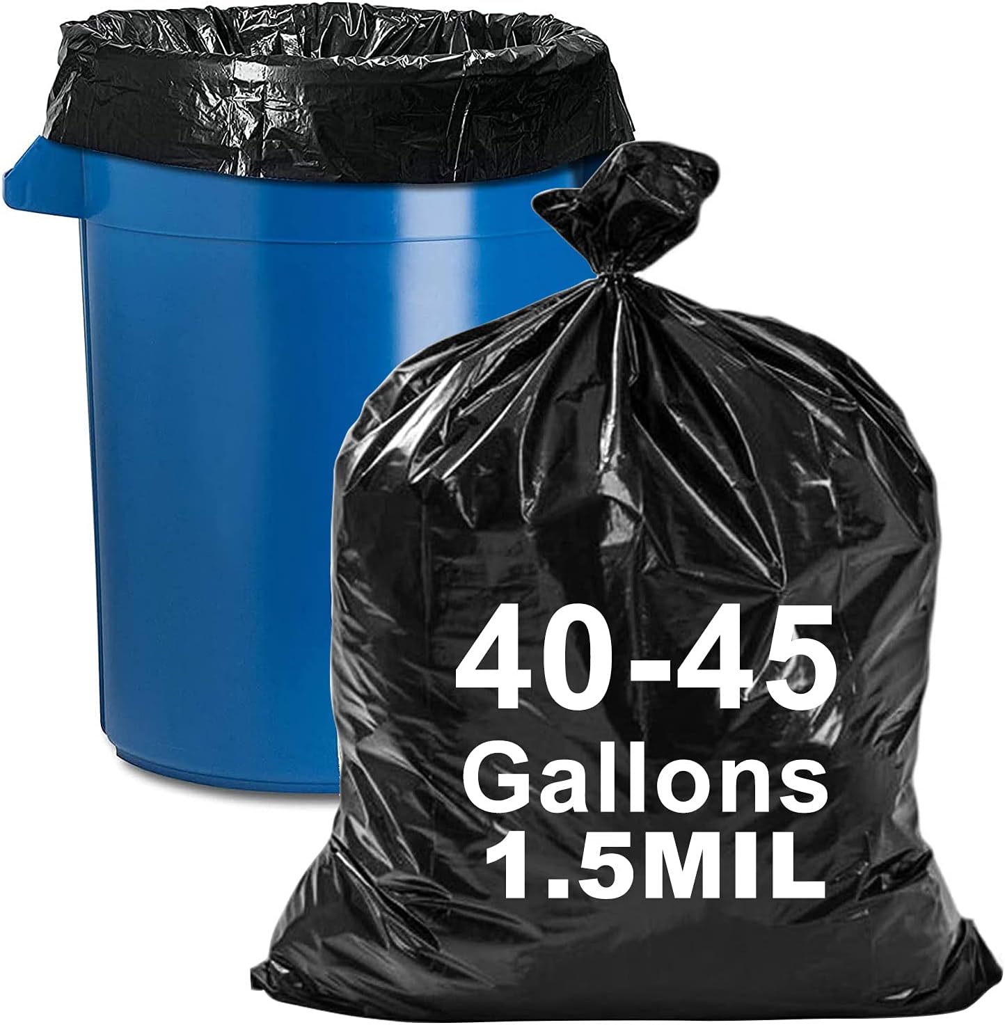 AYOTEE 40-45 Gallon Trash Bags,20 Count Bulk, Black Trash Bags Industrial Quality Black Garbage Bags for Paper, Plastic, Cans, Bottles, Newspaper, Lawn